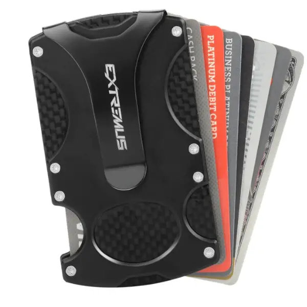Extremus Carbon wallet cards inside wallet
